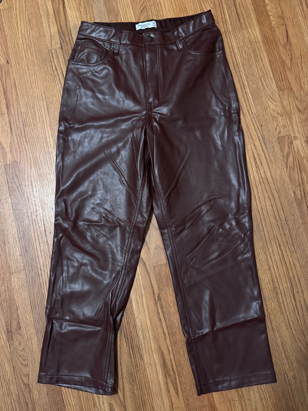 Faux Leather Straight-Leg Pants in Deep Burgundy
